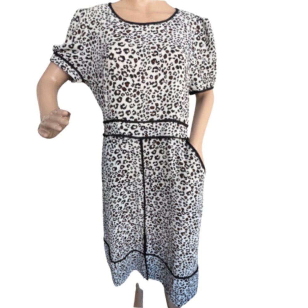 Monteau Leopard Print Dress / Black, White & Brown / Size L